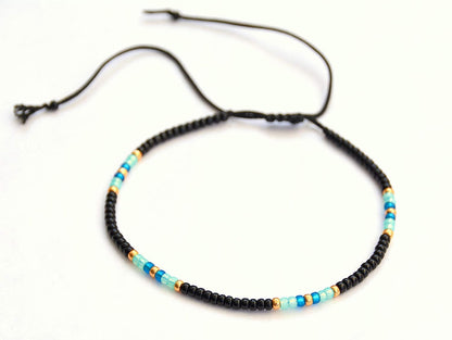 Anklet for Women, Unique Beaded Thin Anklet, Black Gold Colorful Boho Hippie Waterproof Beach Foot Jewelry, Native American Style, Handmade by Tribes Apparel & Accessories > Jewelry > Anklets Tribes by Sara K   
