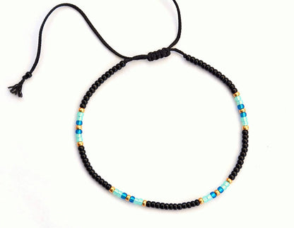Anklet for Women, Unique Beaded Thin Anklet, Black Gold Colorful Boho Hippie Waterproof Beach Foot Jewelry, Native American Style, Handmade by Tribes Apparel & Accessories > Jewelry > Anklets Tribes by Sara K   