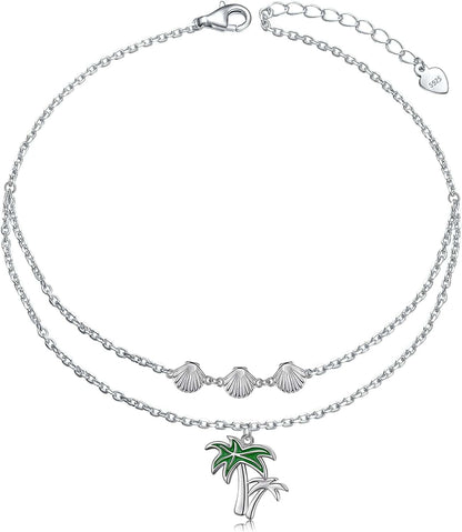 Anklets for Women S925 Sterling Silver Adjustable Beach Foot Ankle Bracelet Jewelry Gifts Apparel & Accessories > Jewelry > Anklets Silvermoon jewelry Palm Tree 9+1.5  