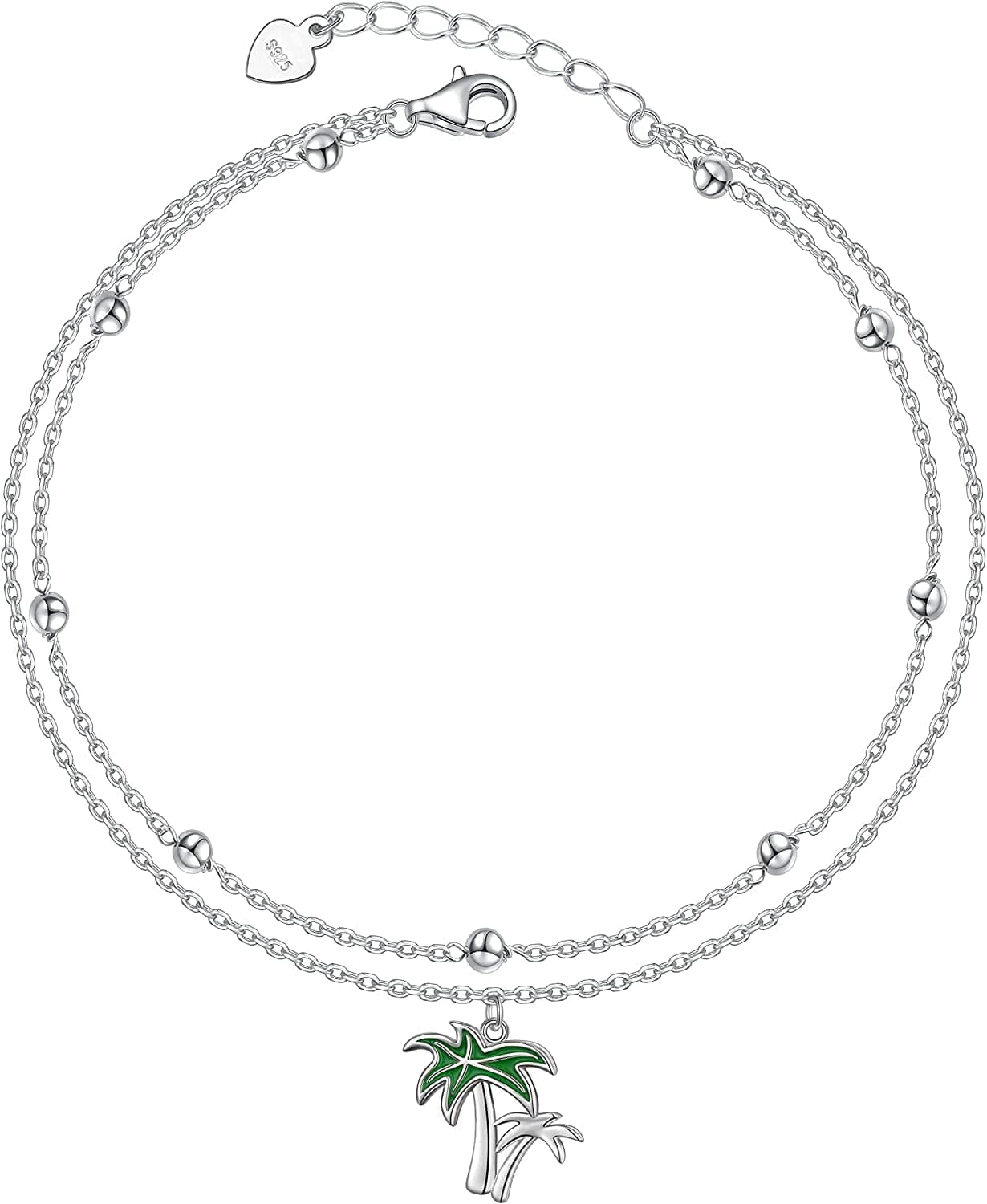 Anklets for Women S925 Sterling Silver Adjustable Beach Foot Ankle Bracelet Jewelry Gifts Apparel & Accessories > Jewelry > Anklets Silvermoon jewelry Palm Tree Bead  
