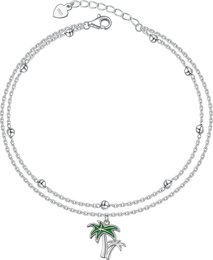 Anklets for Women S925 Sterling Silver Adjustable Beach Foot Ankle Bracelet Jewelry Gifts Apparel & Accessories > Jewelry > Anklets Silvermoon jewelry Palm Tree Bead  