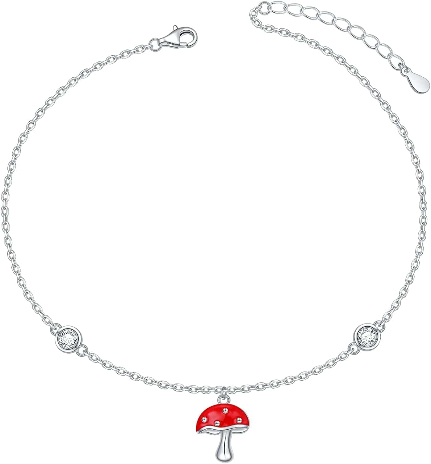 Anklets for Women S925 Sterling Silver Adjustable Beach Foot Ankle Bracelet Jewelry Gifts Apparel & Accessories > Jewelry > Anklets Silvermoon jewelry Red Mushroom  