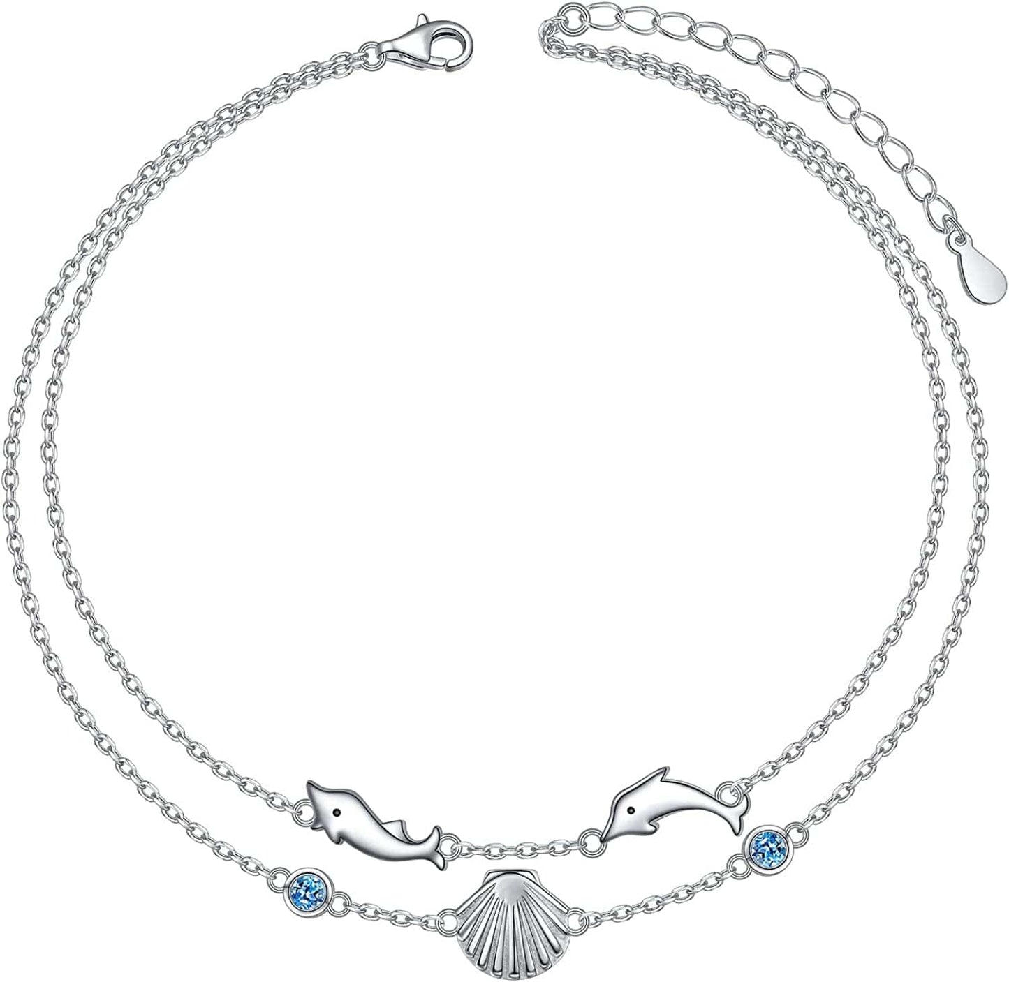 Anklets for Women S925 Sterling Silver Adjustable Beach Foot Ankle Bracelet Jewelry Gifts Apparel & Accessories > Jewelry > Anklets Silvermoon jewelry Dolphins  