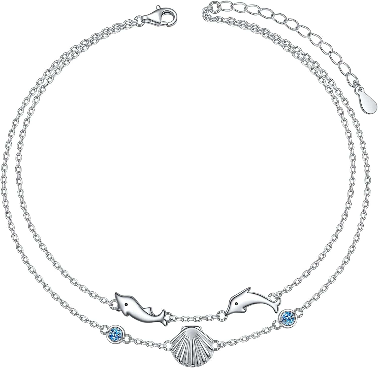 Anklets for Women S925 Sterling Silver Adjustable Beach Foot Ankle Bracelet Jewelry Gifts Apparel & Accessories > Jewelry > Anklets Silvermoon jewelry Dolphins  