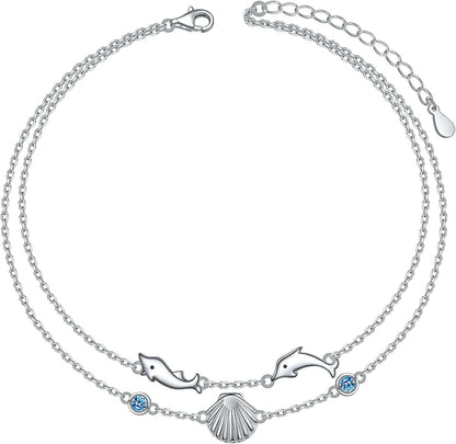 Anklets for Women S925 Sterling Silver Adjustable Beach Foot Ankle Bracelet Jewelry Gifts Apparel & Accessories > Jewelry > Anklets Silvermoon jewelry Dolphins  