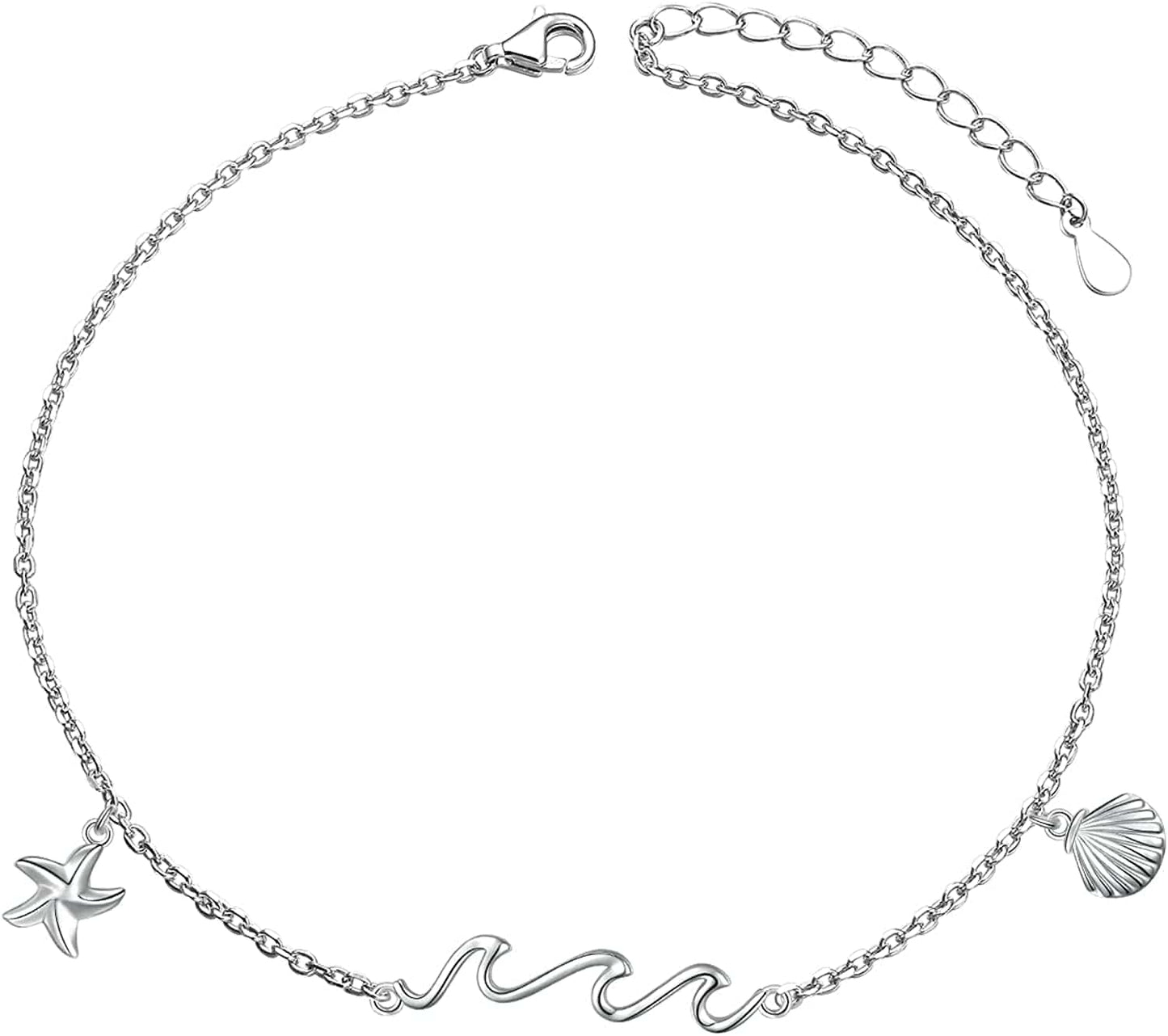 Anklets for Women S925 Sterling Silver Adjustable Beach Foot Ankle Bracelet Jewelry Gifts Apparel & Accessories > Jewelry > Anklets Silvermoon jewelry Wave  