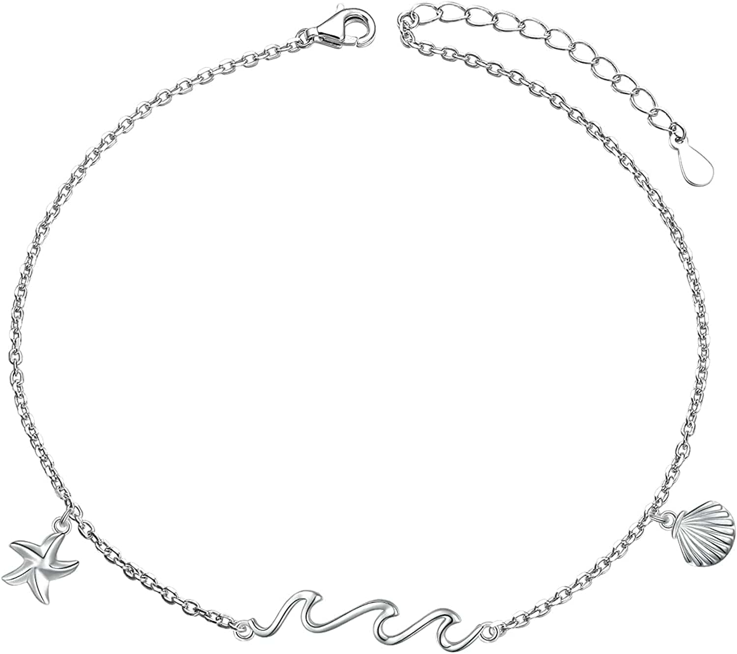 Anklets for Women S925 Sterling Silver Adjustable Beach Foot Ankle Bracelet Jewelry Gifts Apparel & Accessories > Jewelry > Anklets Silvermoon jewelry Wave  