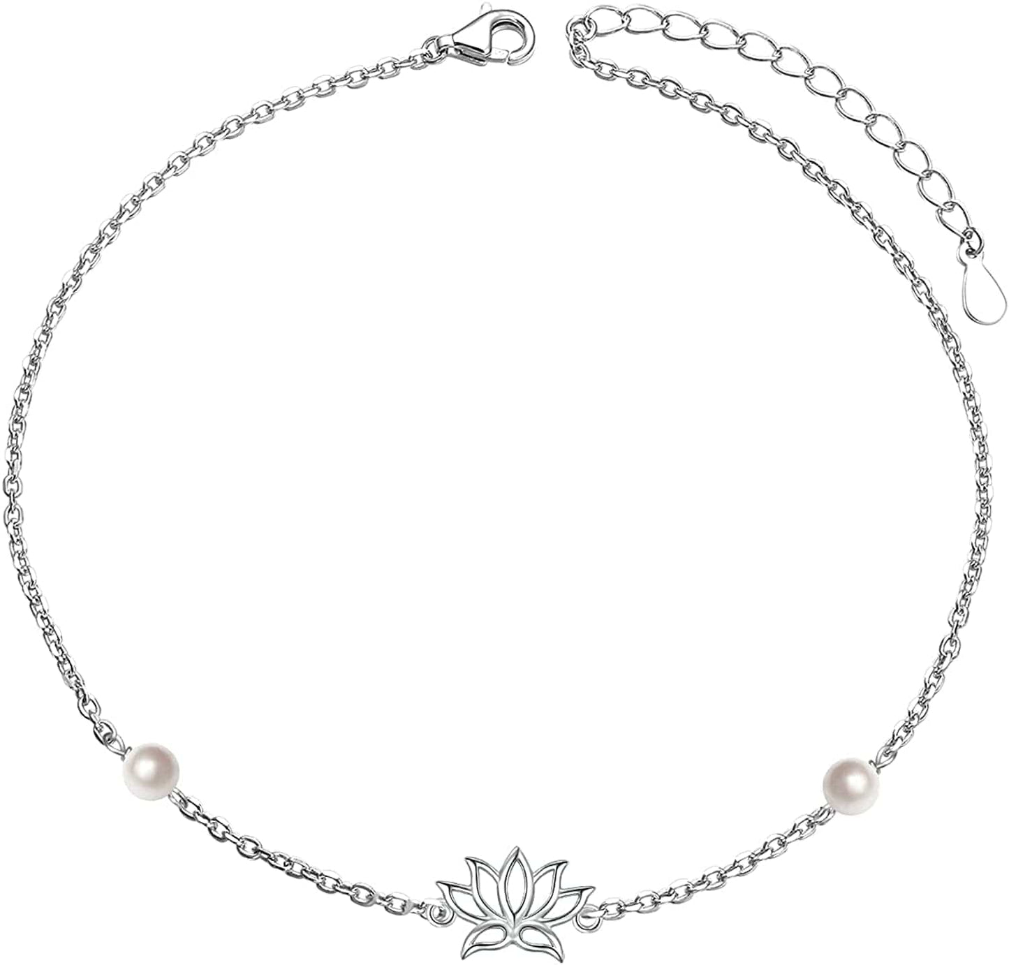 Anklets for Women S925 Sterling Silver Adjustable Beach Foot Ankle Bracelet Jewelry Gifts Apparel & Accessories > Jewelry > Anklets Silvermoon jewelry Lotus  