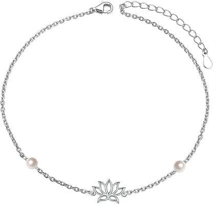 Anklets for Women S925 Sterling Silver Adjustable Beach Foot Ankle Bracelet Jewelry Gifts Apparel & Accessories > Jewelry > Anklets Silvermoon jewelry Lotus  