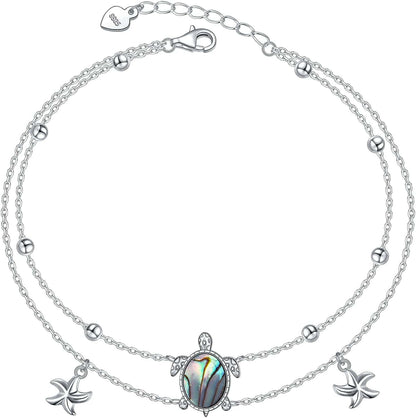 Anklets for Women S925 Sterling Silver Adjustable Beach Foot Ankle Bracelet Jewelry Gifts Apparel & Accessories > Jewelry > Anklets Silvermoon jewelry Turtle  