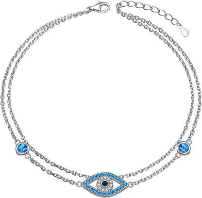 Anklets for Women S925 Sterling Silver Adjustable Beach Foot Ankle Bracelet Jewelry Gifts Apparel & Accessories > Jewelry > Anklets Silvermoon jewelry Evil Eye  