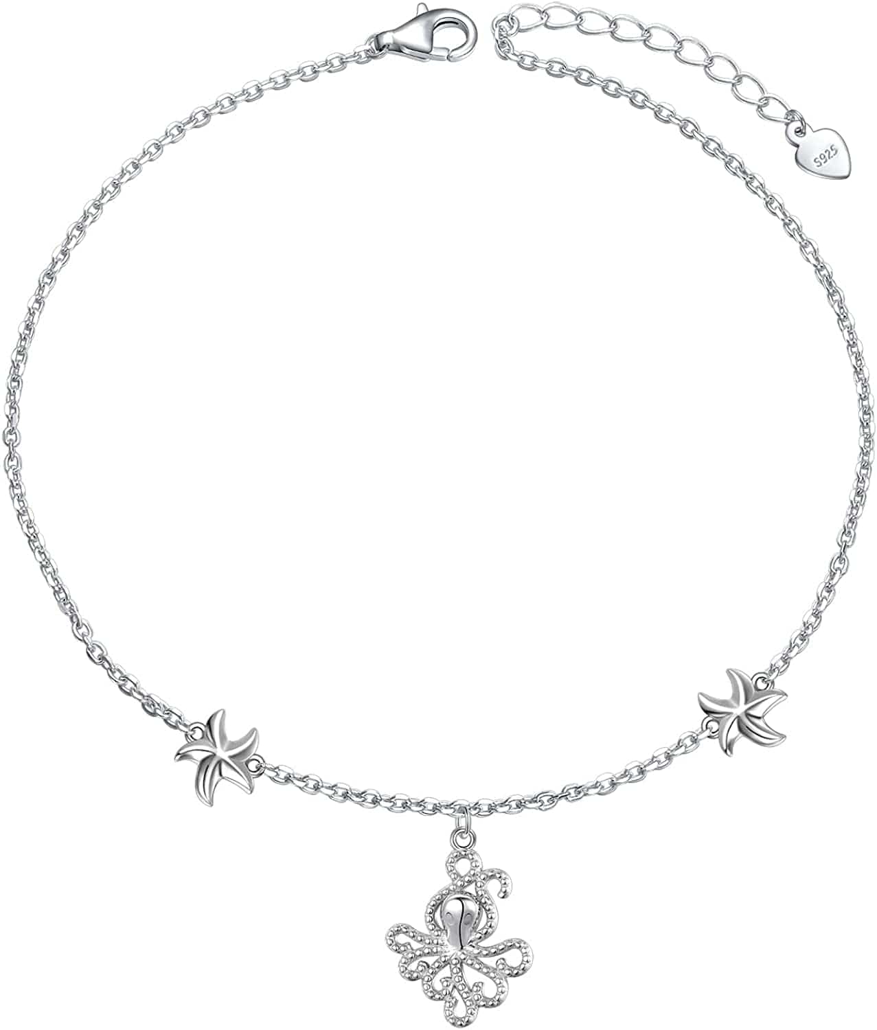 Anklets for Women S925 Sterling Silver Adjustable Beach Foot Ankle Bracelet Jewelry Gifts Apparel & Accessories > Jewelry > Anklets Silvermoon jewelry Octopus  