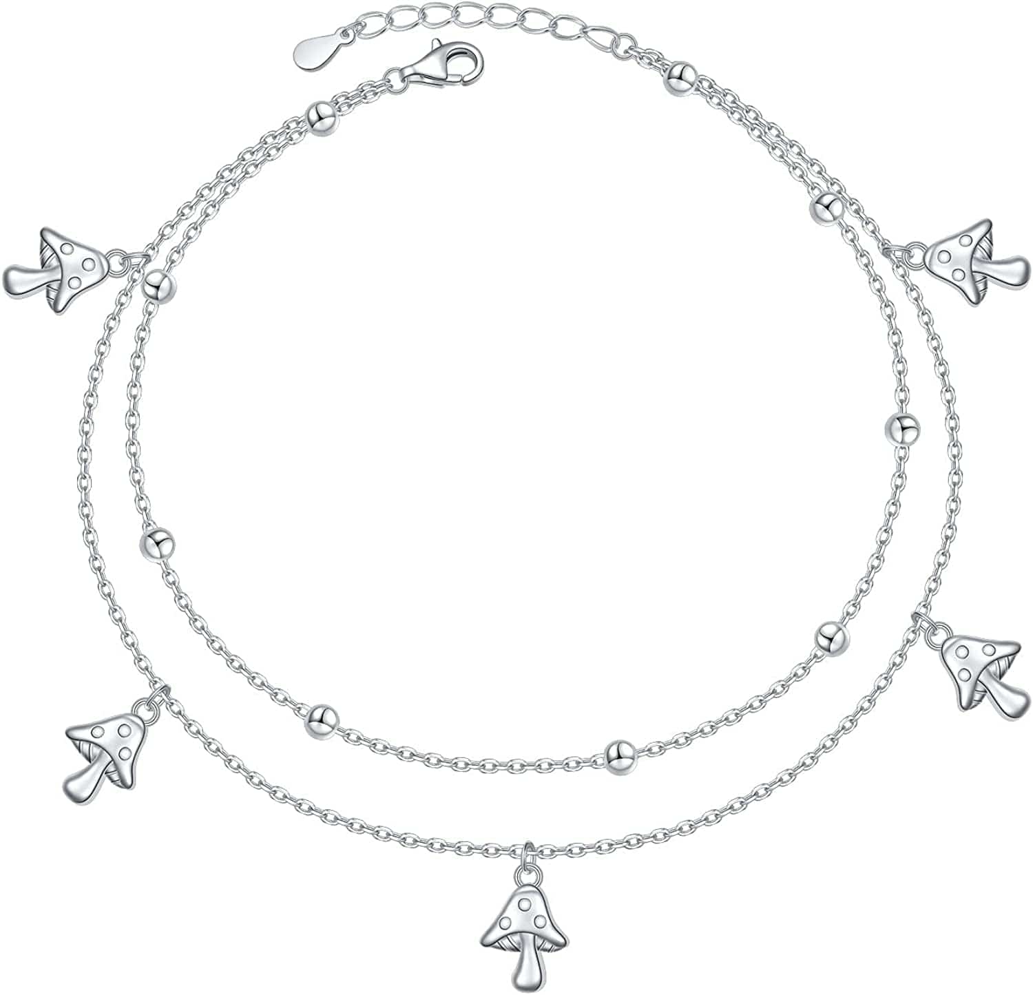 Anklets for Women S925 Sterling Silver Adjustable Beach Foot Ankle Bracelet Jewelry Gifts Apparel & Accessories > Jewelry > Anklets Silvermoon jewelry Mushrooms  