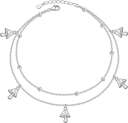 Anklets for Women S925 Sterling Silver Adjustable Beach Foot Ankle Bracelet Jewelry Gifts Apparel & Accessories > Jewelry > Anklets Silvermoon jewelry Mushrooms  