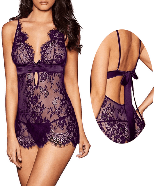 Anlovekiss Women Sexy Lingerie Black Eyelash Lace Chemise Babydoll Nightwear Apparel & Accessories > Clothing > Underwear & Socks > Lingerie Kylie Max   