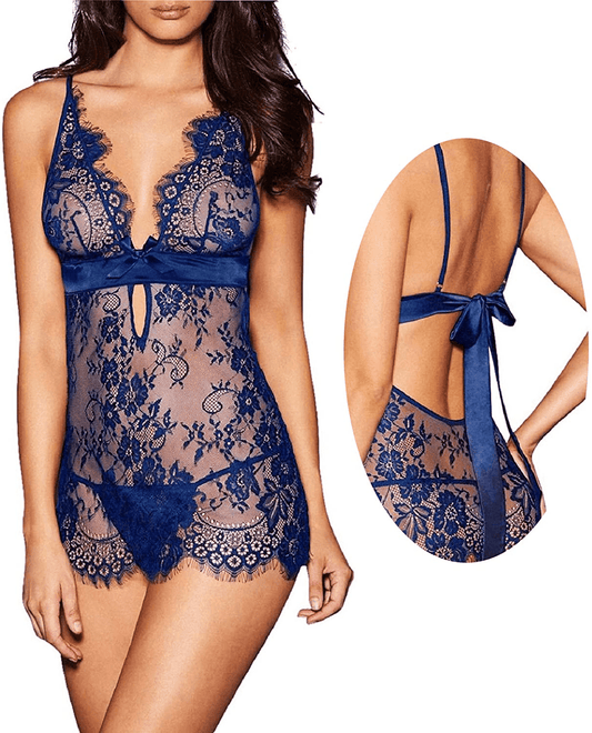 Anlovekiss Women Sexy Lingerie Black Eyelash Lace Chemise Babydoll Nightwear Apparel & Accessories > Clothing > Underwear & Socks > Lingerie Kylie Max   