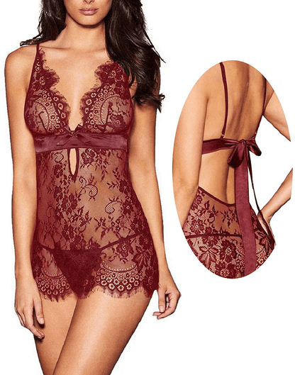 Anlovekiss Women Sexy Lingerie Black Eyelash Lace Chemise Babydoll Nightwear Apparel & Accessories > Clothing > Underwear & Socks > Lingerie Kylie Max   