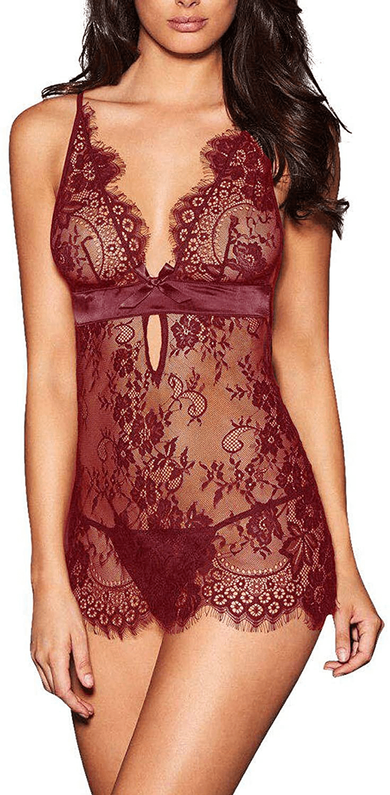 Anlovekiss Women Sexy Lingerie Black Eyelash Lace Chemise Babydoll Nightwear Apparel & Accessories > Clothing > Underwear & Socks > Lingerie Kylie Max   
