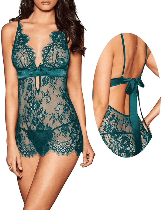 Anlovekiss Women Sexy Lingerie Black Eyelash Lace Chemise Babydoll Nightwear Apparel & Accessories > Clothing > Underwear & Socks > Lingerie Kylie Max   