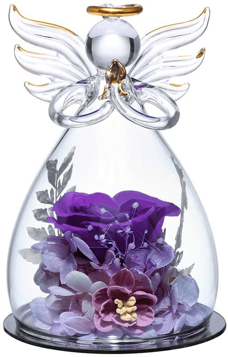 ANLUNOB Preserved Flowers Christmas Birthday Gifts for Women, Angels with Pretty Purple Roses for Wedding Thanksgiving Gifts Arts & Entertainment > Party & Celebration > Gift Giving ANLUNOB Purple  