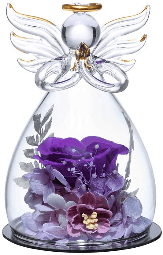 ANLUNOB Preserved Flowers Christmas Birthday Gifts for Women, Angels with Pretty Purple Roses for Wedding Thanksgiving Gifts Arts & Entertainment > Party & Celebration > Gift Giving ANLUNOB Purple  
