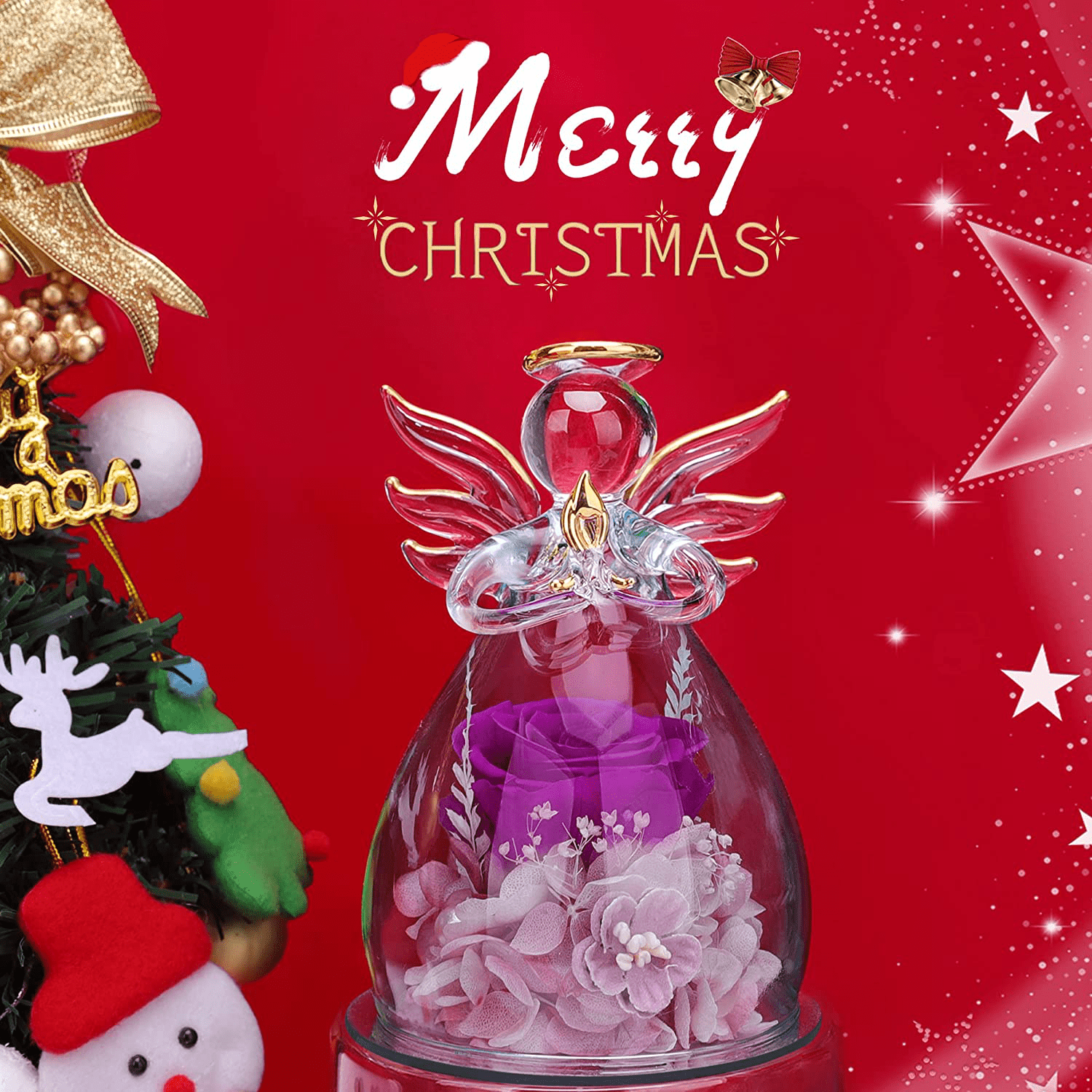 ANLUNOB Preserved Flowers Christmas Birthday Gifts for Women, Angels with Pretty Purple Roses for Wedding Thanksgiving Gifts Arts & Entertainment > Party & Celebration > Gift Giving ANLUNOB   