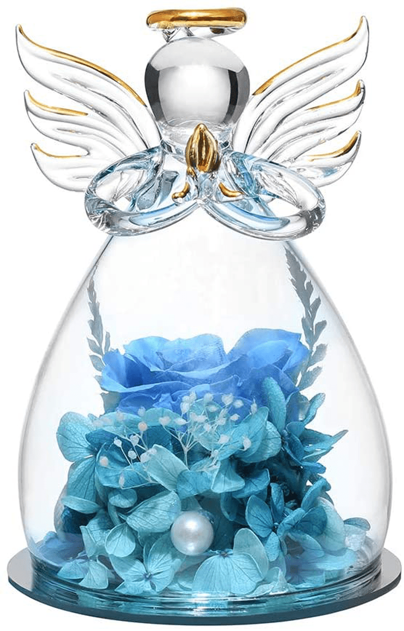 ANLUNOB Preserved Flowers Christmas Birthday Gifts for Women, Angels with Pretty Purple Roses for Wedding Thanksgiving Gifts Arts & Entertainment > Party & Celebration > Gift Giving ANLUNOB Blue  
