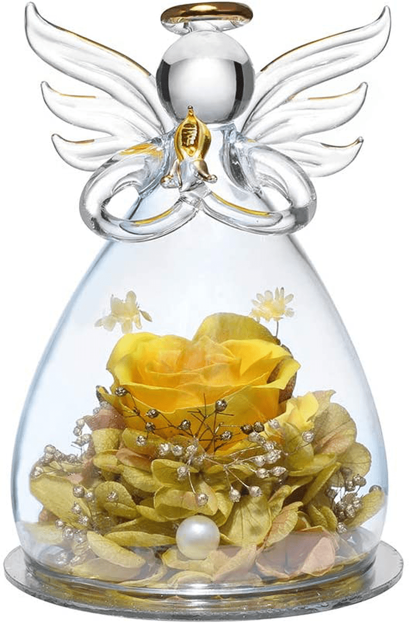 ANLUNOB Preserved Flowers Christmas Birthday Gifts for Women, Angels with Pretty Purple Roses for Wedding Thanksgiving Gifts Arts & Entertainment > Party & Celebration > Gift Giving ANLUNOB Yellow  