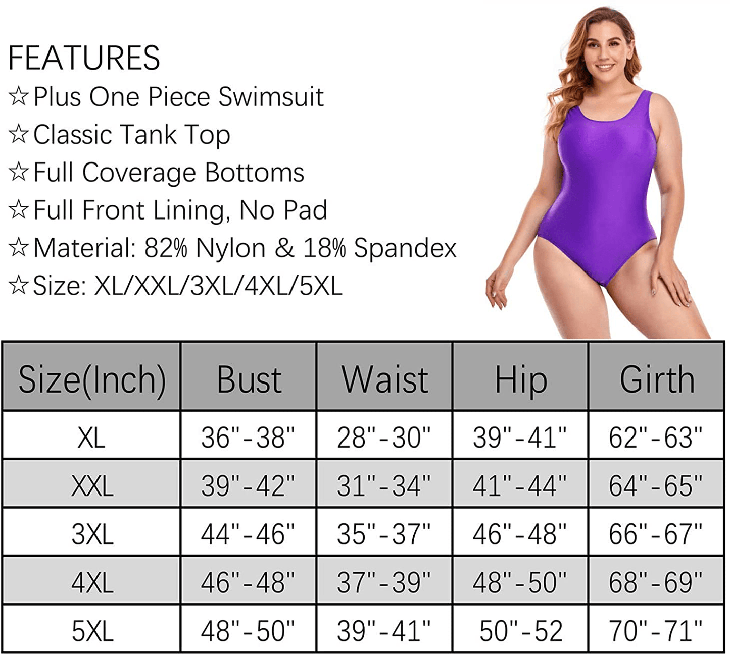 Annbon Women'S One Piece Swimsuit Retro plus Size Bathing Suit Conservative Monokini Swimwear Apparel & Accessories > Clothing > Swimwear Kylie Max   