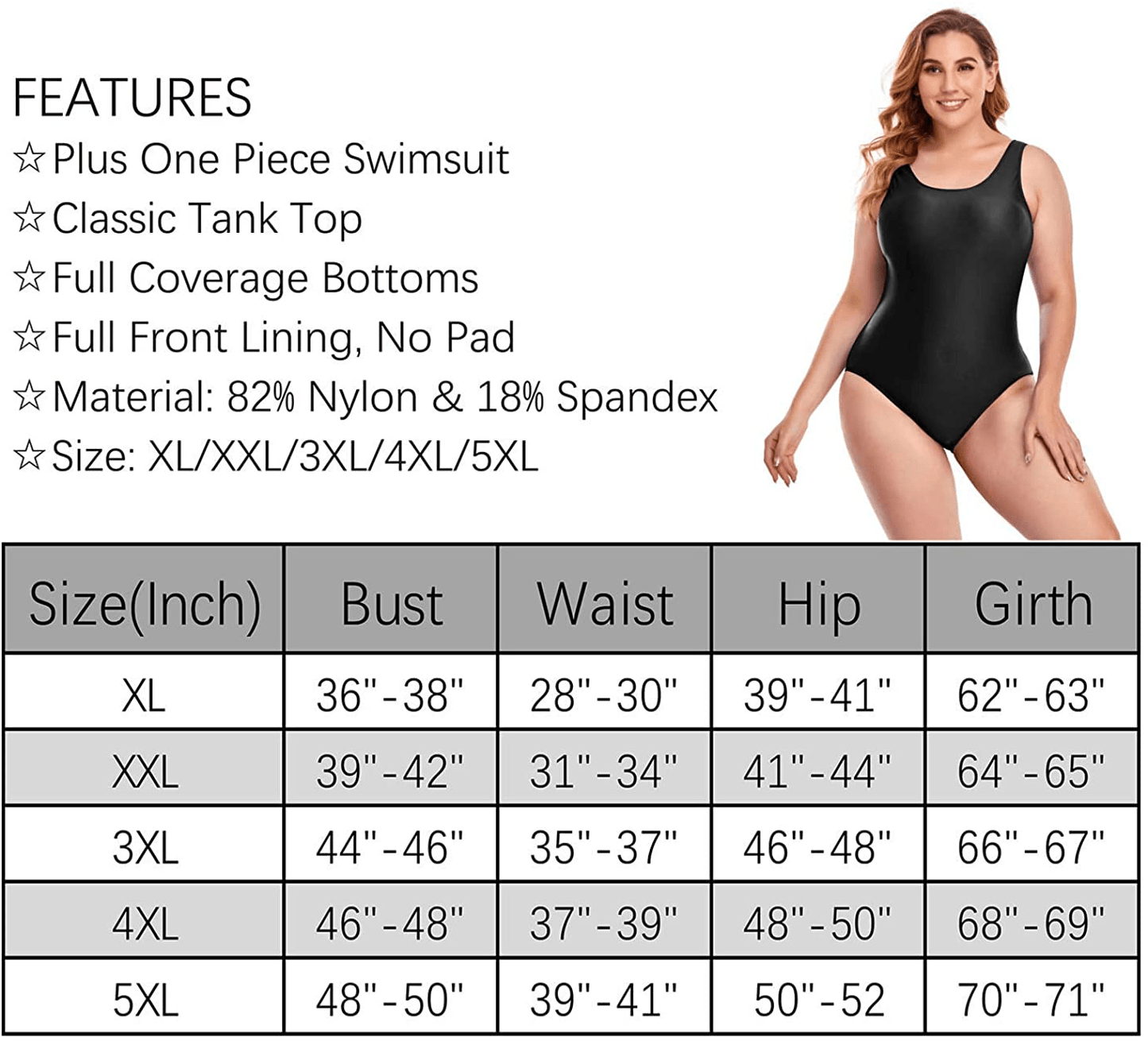 Annbon Women'S One Piece Swimsuit Retro plus Size Bathing Suit Conservative Monokini Swimwear Apparel & Accessories > Clothing > Swimwear Kylie Max   