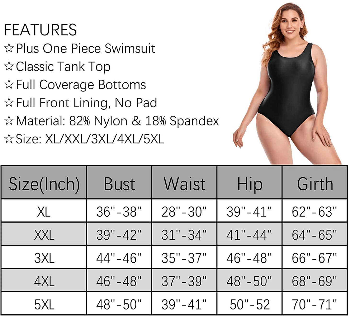 Annbon Women'S One Piece Swimsuit Retro plus Size Bathing Suit Conservative Monokini Swimwear Apparel & Accessories > Clothing > Swimwear Kylie Max   