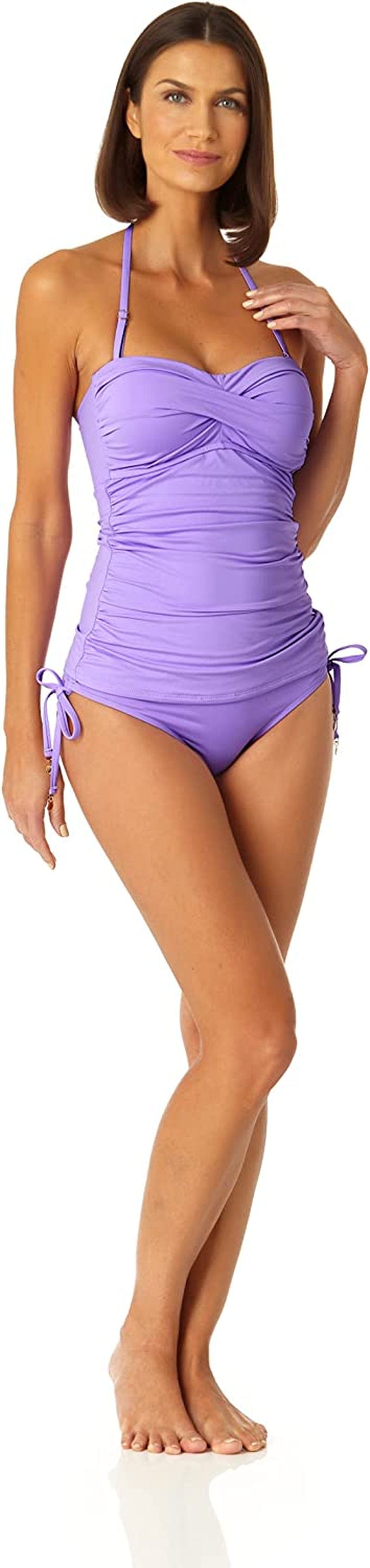 Anne Cole Women'S Solid Twist Front Shirred Bandeau Tankini Swim Top Amethyst / Medium