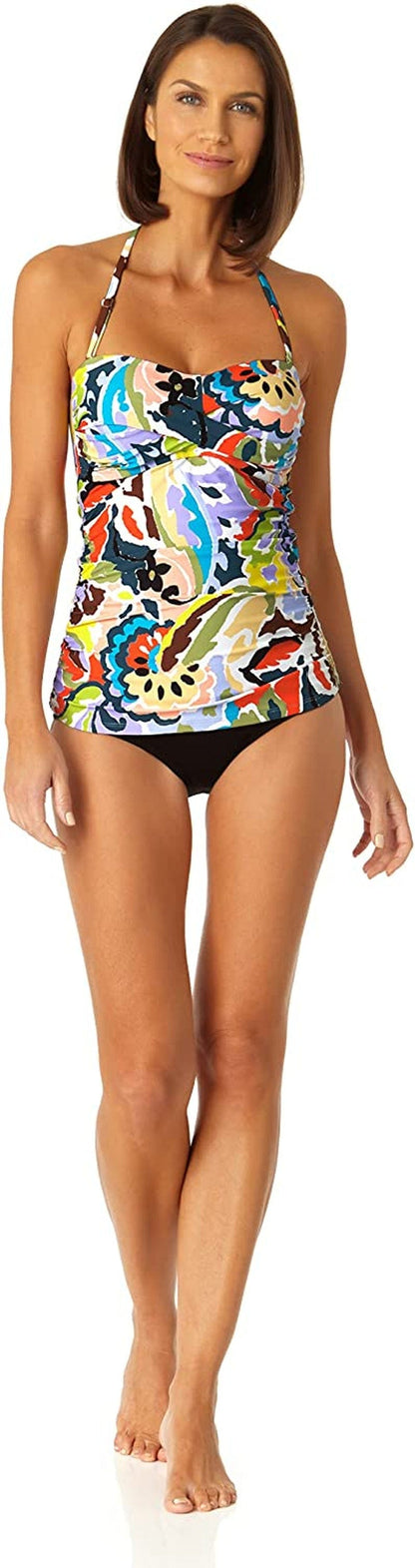 Anne Cole Women'S Solid Twist Front Shirred Bandeau Tankini Swim Top Kashmir Paisley / Medium