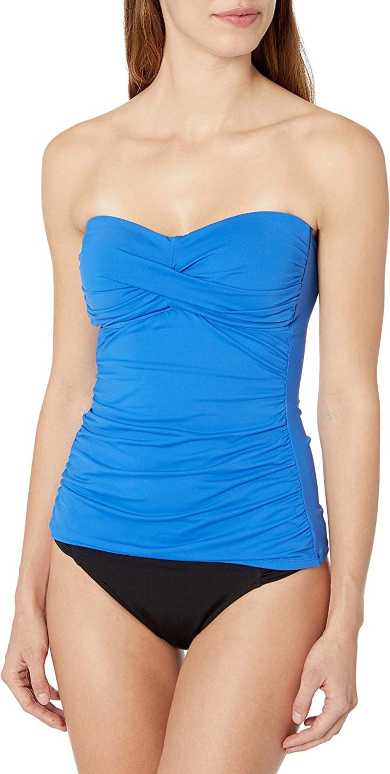 Anne Cole Women'S Solid Twist Front Shirred Bandeau Tankini Swim Top Berry I / X-Small