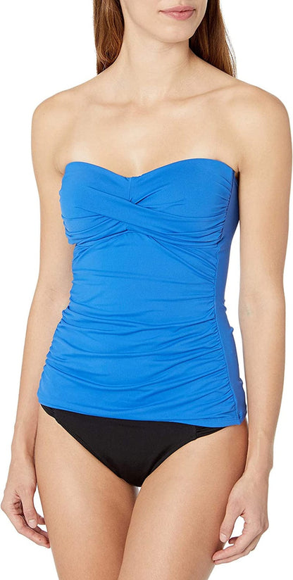 Anne Cole Women'S Solid Twist Front Shirred Bandeau Tankini Swim Top Berry I / X-Small