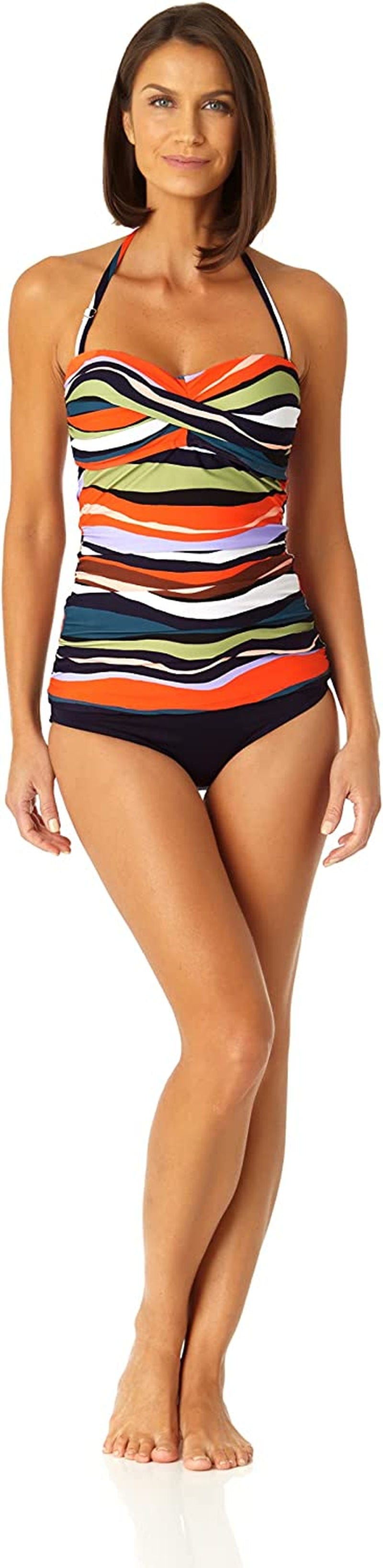 Anne Cole Women'S Solid Twist Front Shirred Bandeau Tankini Swim Top Sandy Waves / Medium