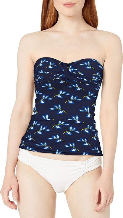 Anne Cole Women'S Solid Twist Front Shirred Bandeau Tankini Swim Top Leaf Toss / X-Small