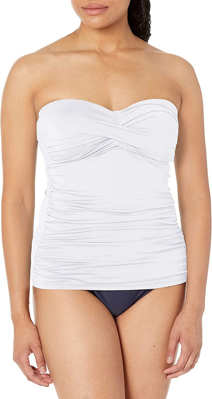 Anne Cole Women'S Solid Twist Front Shirred Bandeau Tankini Swim Top White / Medium