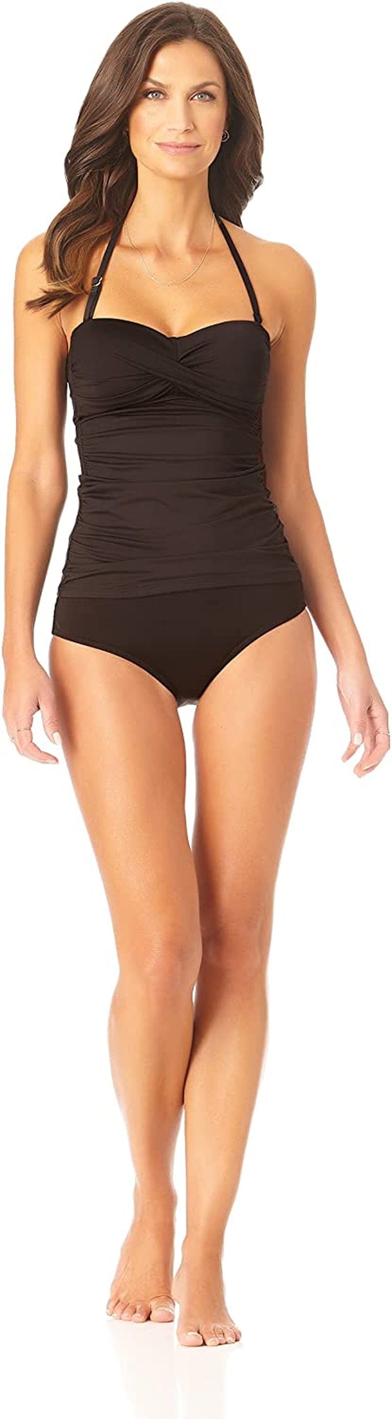 Anne Cole Women'S Solid Twist Front Shirred Bandeau Tankini Swim Top Black I / Medium