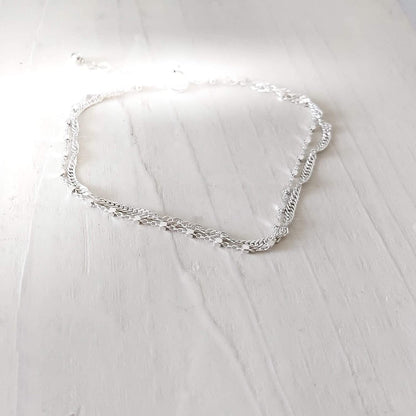 Annika Bella Double Layered Sterling Silver Bracelet, Length 6.5-7.5 Inches, Stranded Satellite Chain Bracelets for Women, Waterproof, Minimalist 925 Women'S Bracelet (Twirl and Satellite Chains) Apparel & Accessories > Jewelry > Bracelets Annika Bella LTD   