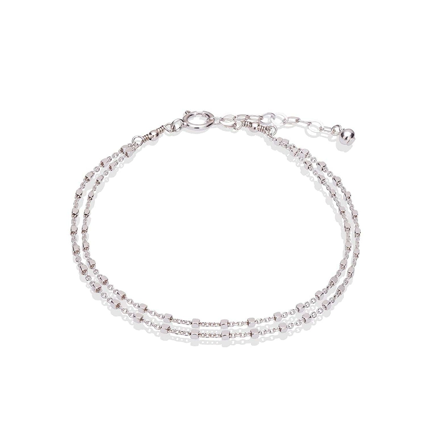 Annika Bella Double Layered Sterling Silver Bracelet, Length 6.5-7.5 Inches, Stranded Satellite Chain Bracelets for Women, Waterproof, Minimalist 925 Women'S Bracelet (Twirl and Satellite Chains) Apparel & Accessories > Jewelry > Bracelets Annika Bella LTD Cubes Satellite chains  