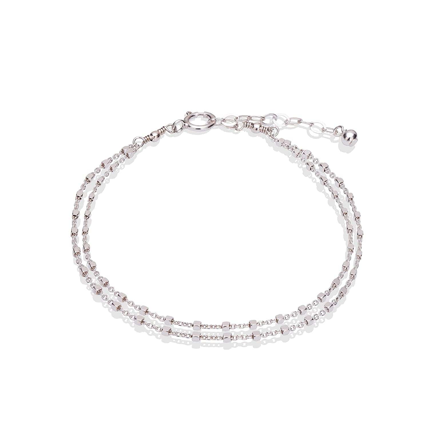 Annika Bella Double Layered Sterling Silver Bracelet, Length 6.5-7.5 Inches, Stranded Satellite Chain Bracelets for Women, Waterproof, Minimalist 925 Women'S Bracelet (Twirl and Satellite Chains) Apparel & Accessories > Jewelry > Bracelets Annika Bella LTD Cubes Satellite chains  