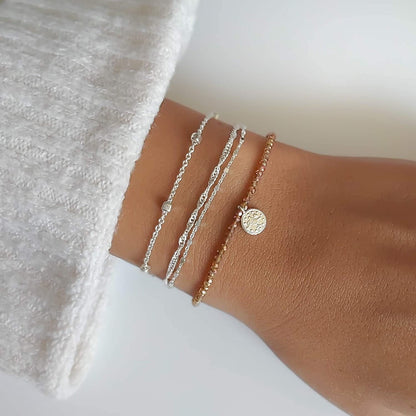 Annika Bella Double Layered Sterling Silver Bracelet, Length 6.5-7.5 Inches, Stranded Satellite Chain Bracelets for Women, Waterproof, Minimalist 925 Women'S Bracelet (Twirl and Satellite Chains) Apparel & Accessories > Jewelry > Bracelets Annika Bella LTD   