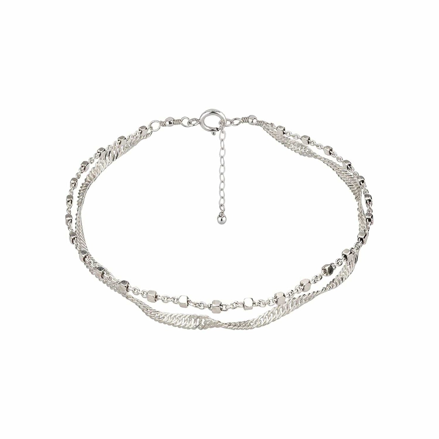 Annika Bella Double Layered Sterling Silver Bracelet, Length 6.5-7.5 Inches, Stranded Satellite Chain Bracelets for Women, Waterproof, Minimalist 925 Women'S Bracelet (Twirl and Satellite Chains) Apparel & Accessories > Jewelry > Bracelets Annika Bella LTD Twirl and Satellite Chains  