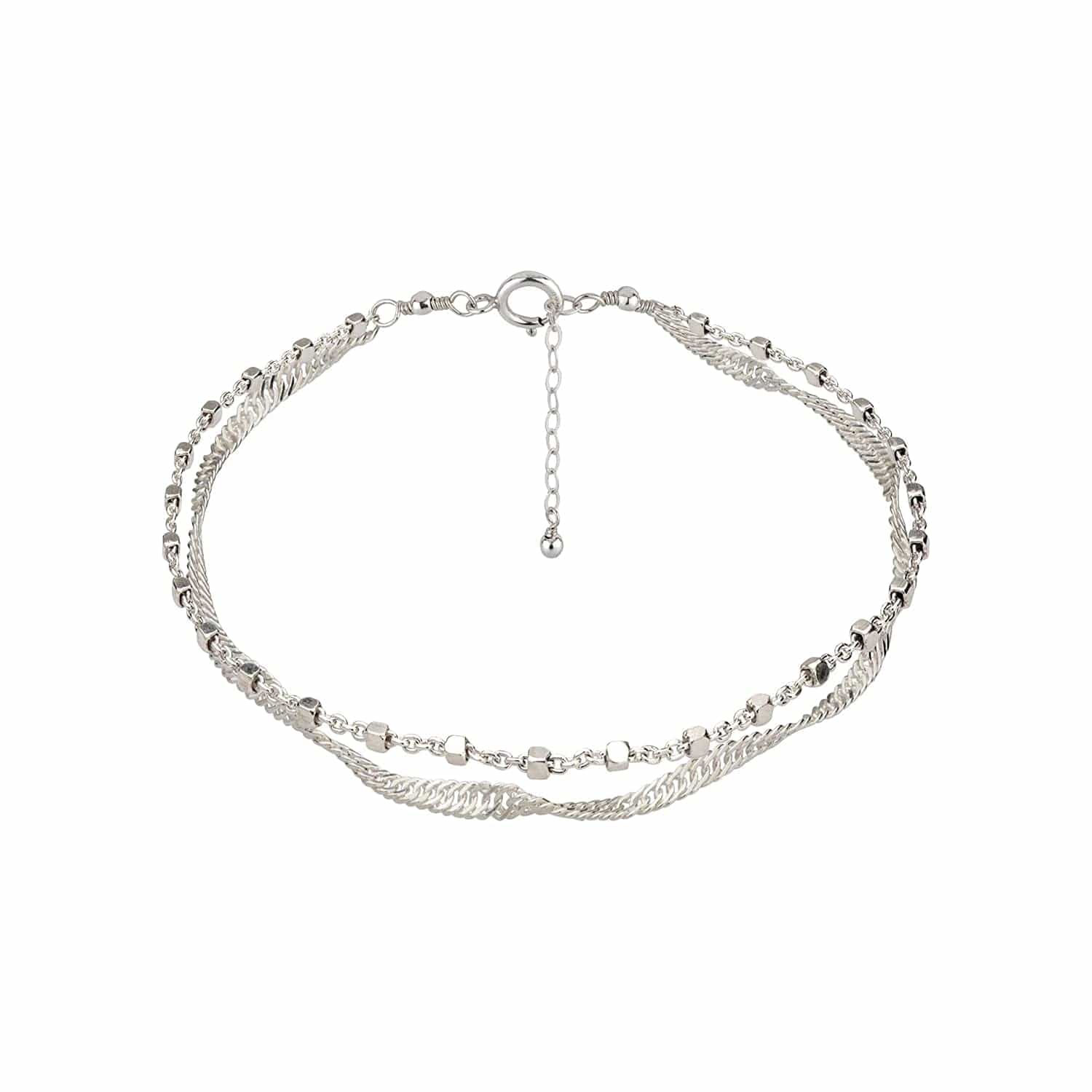 Annika Bella Double Layered Sterling Silver Bracelet, Length 6.5-7.5 Inches, Stranded Satellite Chain Bracelets for Women, Waterproof, Minimalist 925 Women'S Bracelet (Twirl and Satellite Chains) Apparel & Accessories > Jewelry > Bracelets Annika Bella LTD Twirl and Satellite Chains  