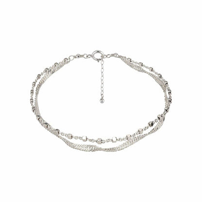 Annika Bella Double Layered Sterling Silver Bracelet, Length 6.5-7.5 Inches, Stranded Satellite Chain Bracelets for Women, Waterproof, Minimalist 925 Women'S Bracelet (Twirl and Satellite Chains) Apparel & Accessories > Jewelry > Bracelets Annika Bella LTD Twirl and Satellite Chains  