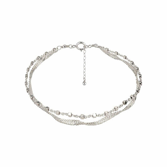 Annika Bella Double Layered Sterling Silver Bracelet, Length 6.5-7.5 Inches, Stranded Satellite Chain Bracelets for Women, Waterproof, Minimalist 925 Women'S Bracelet (Twirl and Satellite Chains) Apparel & Accessories > Jewelry > Bracelets Annika Bella LTD Twirl and Satellite Chains  