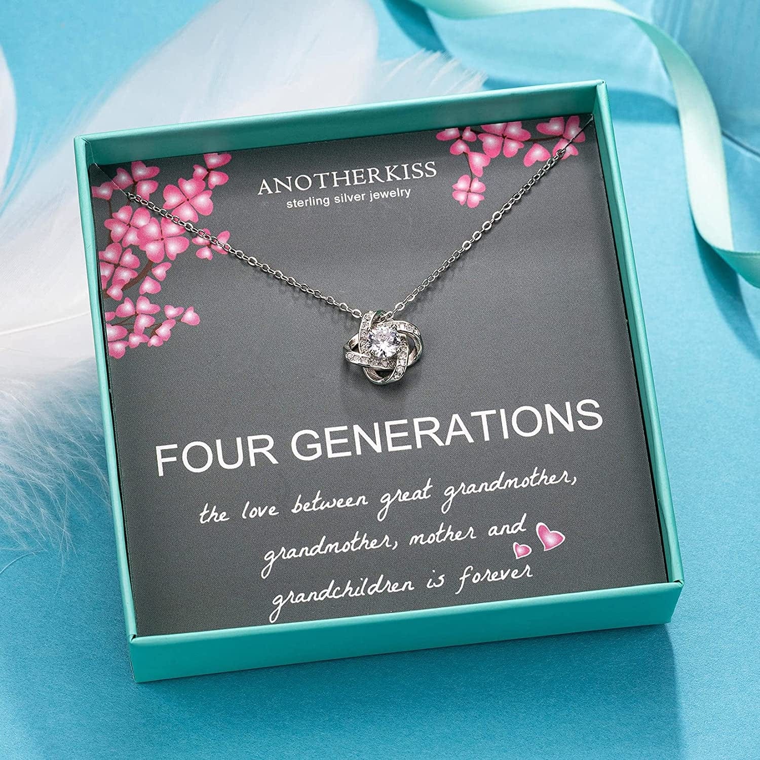 Anotherkiss Generations Necklace for Great Grandmother Gifts, Sterling Silver Grandma Mom Daughter Granddaughter Mothers Day Jewelry Birthday Gift Ideas
