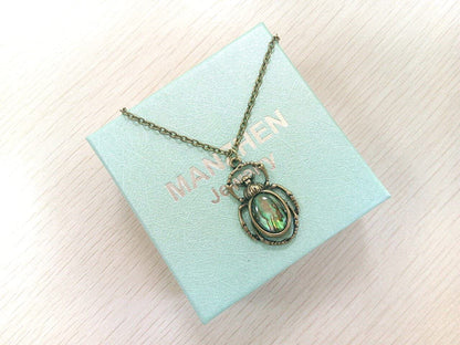 Antique Bronze Abalone Shell Bug Wildlife Necklace Scarab Earring Woodland Animal Jewelry Set