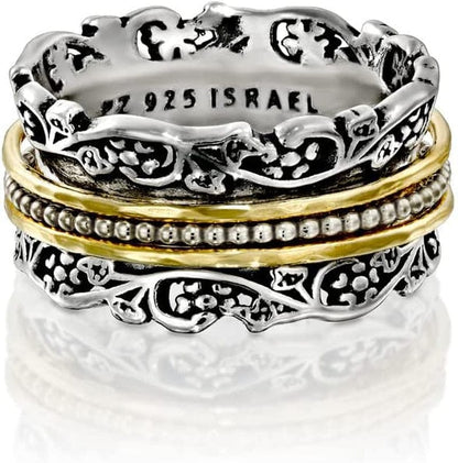 Anxiety Ring for Women, 925 Sterling Silver Spinner Ring for Woman by Paz Creations, Fidget Rings Hand Crafted, Vintage Rings for Women with 2 Years Warranty, Made in Israel Yellow Gold - limited edition / 9